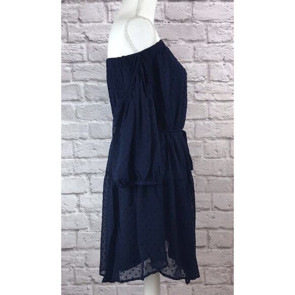Symphony Size Medium Navy Blue Off The Shoulder Layered Eyelet Dress NWT - Picture 6 of 9